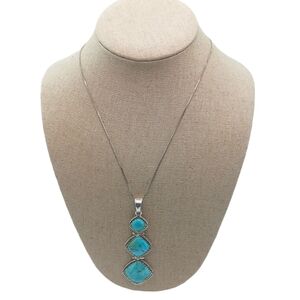 Vintage Three Stone Diamond Shaped Necklace 925 Sterling Silver Turquoise